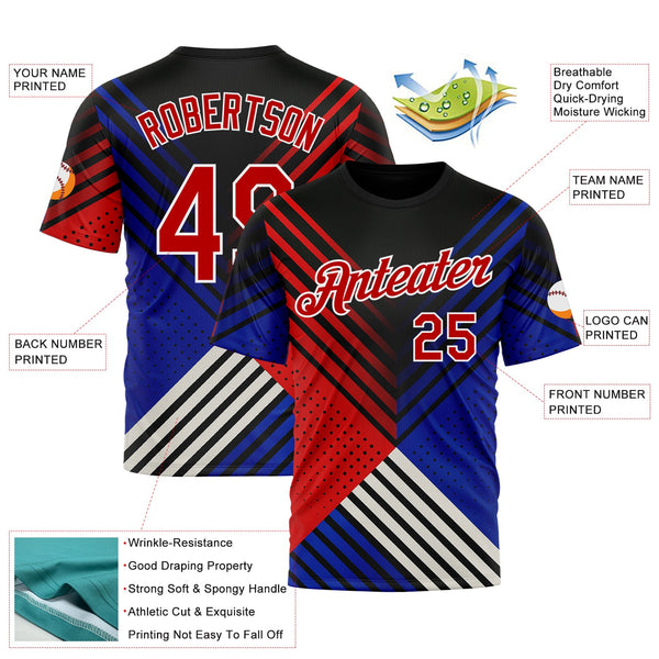 Custom Black Red Blue-White 3D Pattern Design USA Inspired America Sportswear Performance T-Shirt alternate