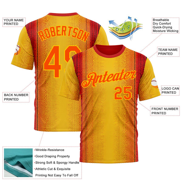 Custom Yellow Orange 3D Pattern Design Gradient Spain Sportswear Performance T-Shirt alternate