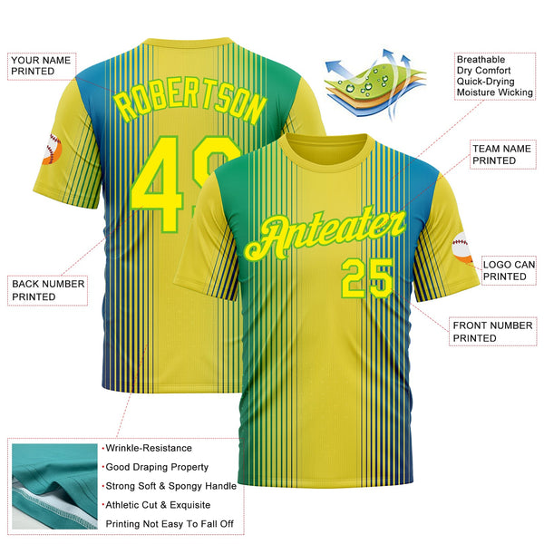 Custom Yellow Light Yellow-Aurora Green 3D Pattern Design Gradient Brazil Africa Sportswear Performance T-Shirt alternate