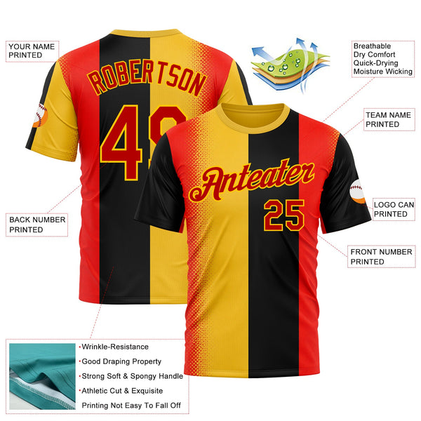 Custom Yellow Red-Black 3D Pattern Design Germany Sportswear Performance T-Shirt alternate