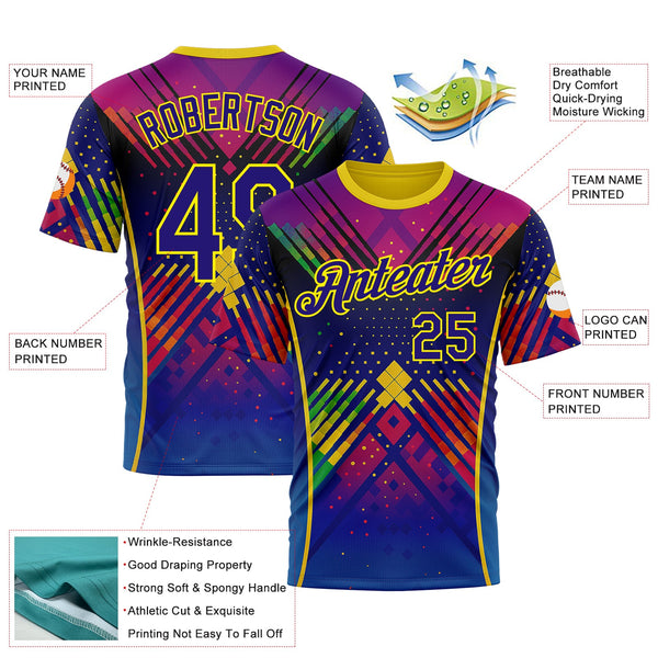 Custom Dark Purple Light Yellow-Red 3D Pattern Design Neon Chromatic Sportswear Performance T-Shirt alternate