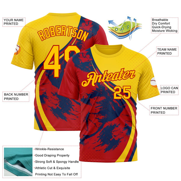 Custom Yellow Red 3D Pattern Design Spain Splash Sportswear Performance T-Shirt alternate