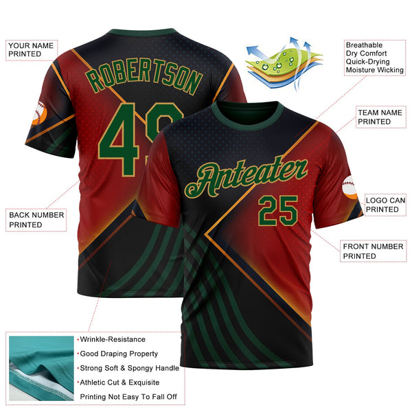 Custom Black Green Red-Old Gold 3D Pattern Design Germany Meixico Sportswear Performance T-Shirt alternate