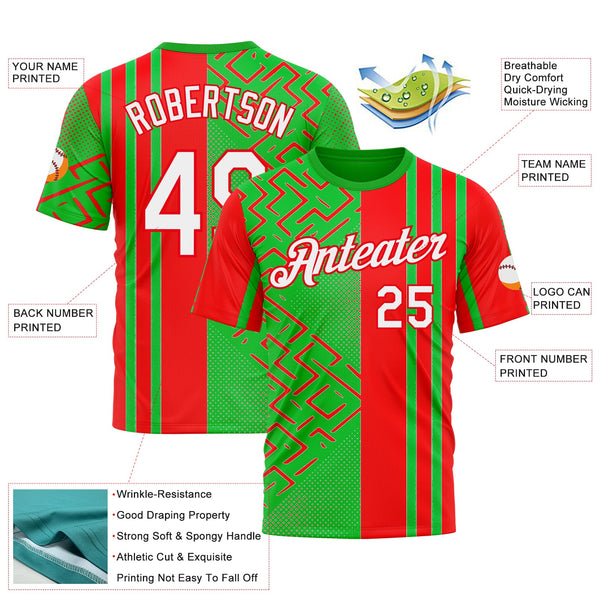 Custom Green White-Fire Red 3D Pattern Design Mexico Africa Sportswear Performance T-Shirt alternate