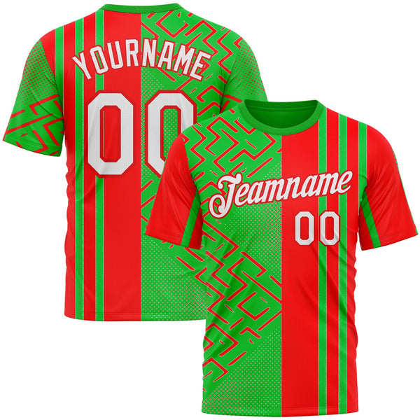 Custom Green White-Fire Red 3D Pattern Design Mexico Africa Sportswear Performance T-Shirt