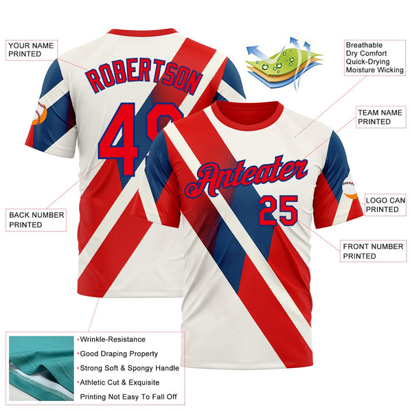 Custom Cream Fire Red-Royal 3D Pattern Design Canada America Sportswear Performance T-Shirt alternate