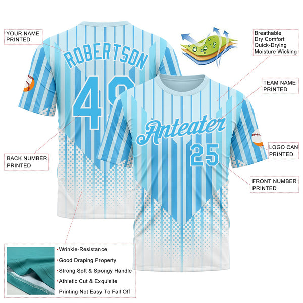 Custom Blue Sky Blue-White 3D Pattern Design Argentina Stripe Sportswear Performance T-Shirt alternate