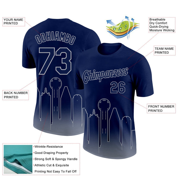 Custom Navy Gray 3D Dallas City Edition Fade Fashion Performance T-Shirt alternate