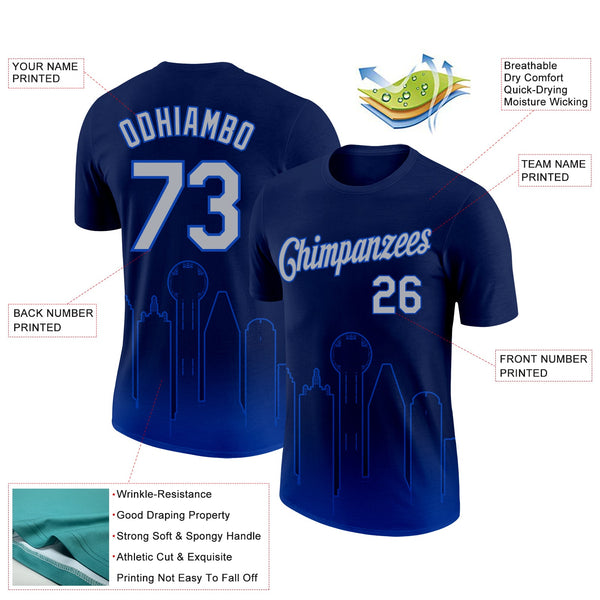 Custom Navy Gray-Thunder Blue 3D Dallas City Edition Fade Fashion Performance T-Shirt alternate