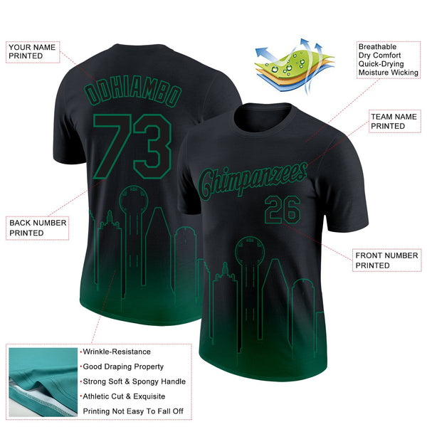Custom Black Kelly Green 3D Dallas City Edition Fade Fashion Performance T-Shirt alternate