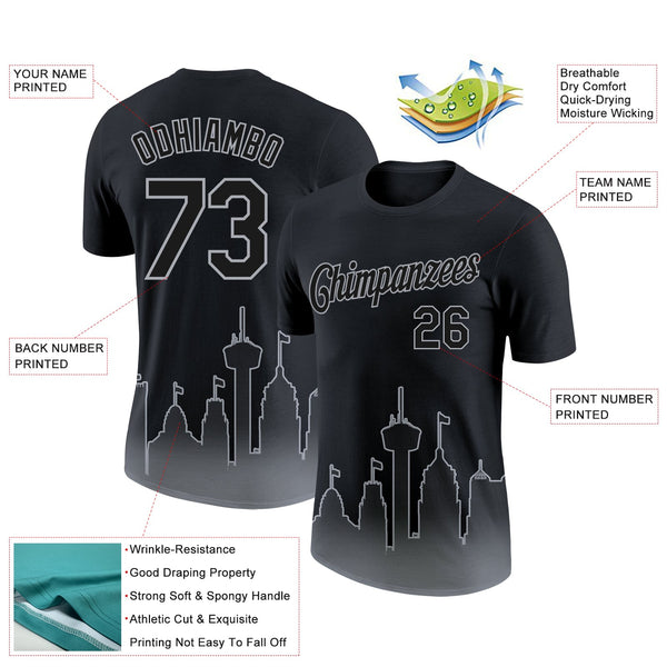 Custom Black Gray 3D San Antonio City Edition Fade Fashion Performance T-Shirt alternate