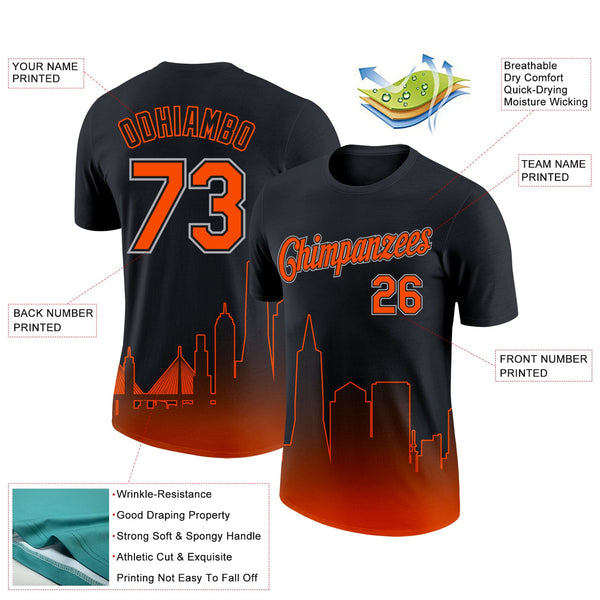 Custom Black Orange-Gray 3D San Francisco City Edition Fade Fashion Performance T-Shirt alternate