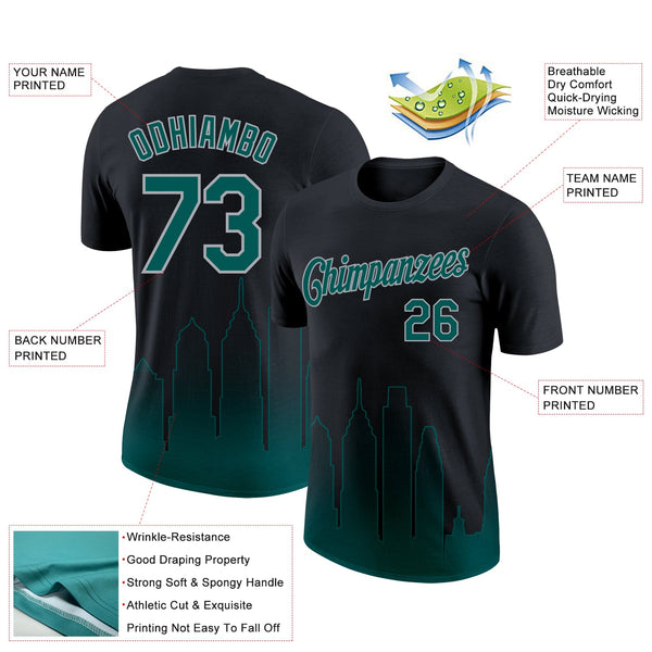 Custom Black Midnight Green-Gray 3D Philadelphia City Edition Fade Fashion Performance T-Shirt alternate