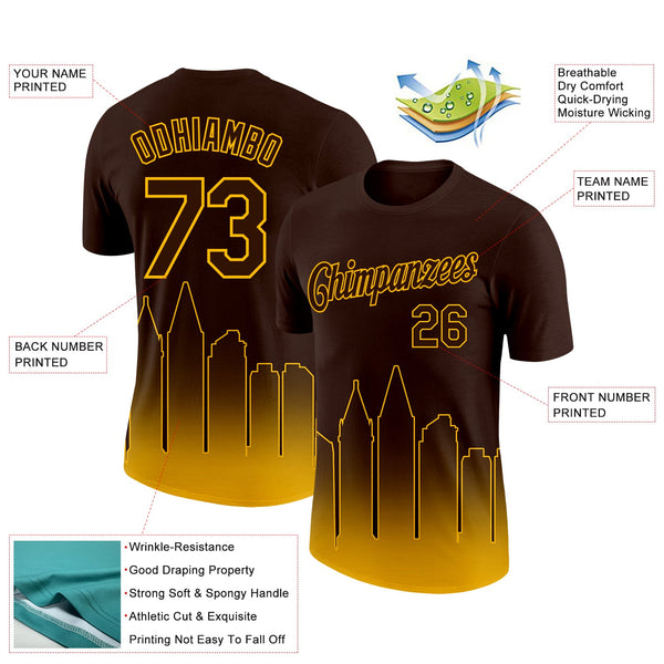 Custom Brown Gold 3D San Diego City Edition Fade Fashion Performance T-Shirt alternate