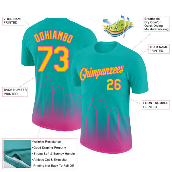 Custom Aqua Yellow-Pink 3D San Diego City Edition Fade Fashion Performance T-Shirt alternate