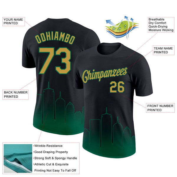 Custom Black Old Gold-Kelly Green 3D Boston City Edition Fade Fashion Performance T-Shirt alternate