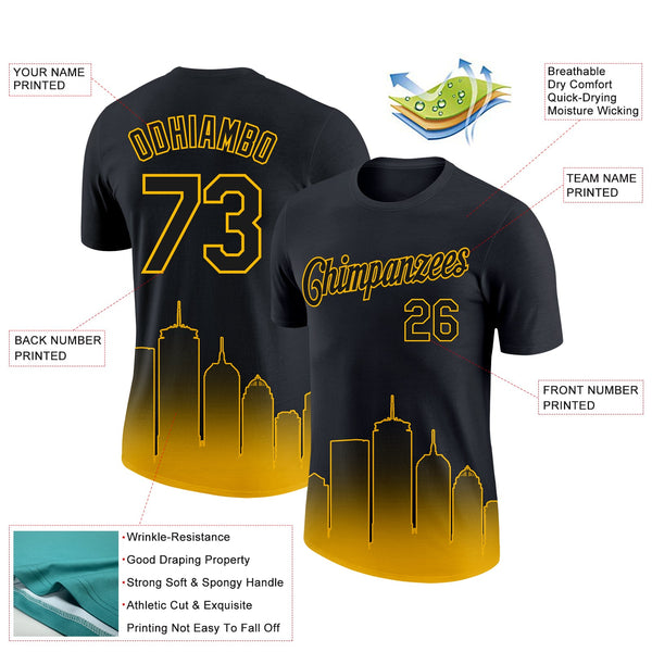 Custom Black Gold 3D Boston City Edition Fade Fashion Performance T-Shirt alternate