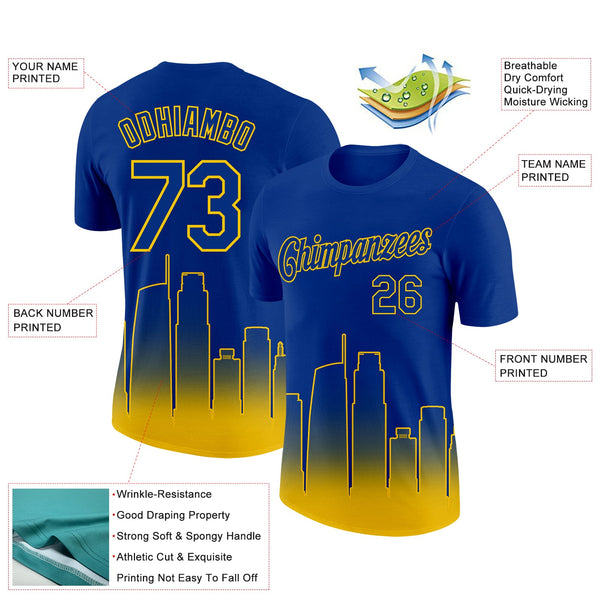 Custom Royal Yellow 3D Los Angeles City Edition Fade Fashion Performance T-Shirt alternate