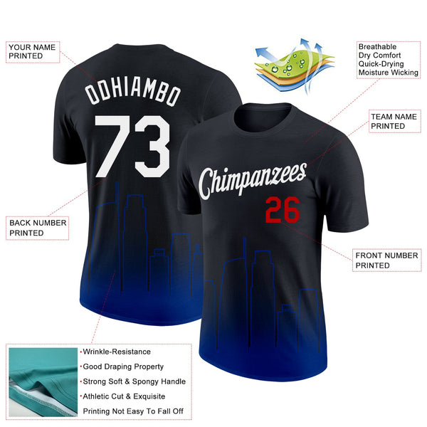 Custom Black White Royal-Red 3D Los Angeles City Edition Fade Fashion Performance T-Shirt alternate
