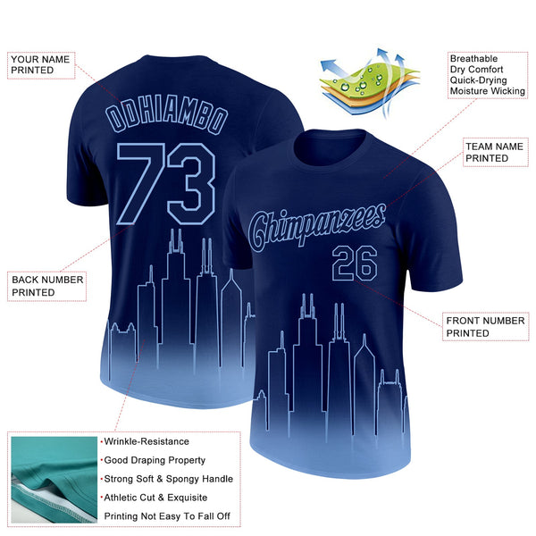 Custom Navy Light Blue 3D Chicago City Edition Fade Fashion Performance T-Shirt alternate