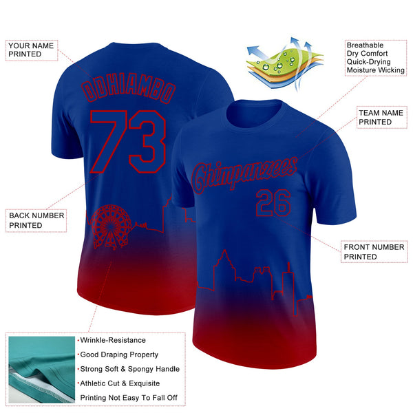 Custom Royal Red 3D Atlanta City Edition Fade Fashion Performance T-Shirt alternate