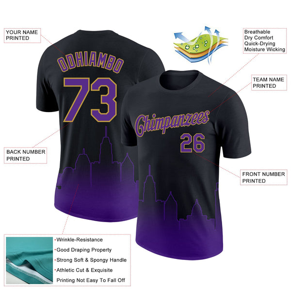 Custom Black Purple-Old Gold 3D Baltimore City Edition Fade Fashion Performance T-Shirt alternate