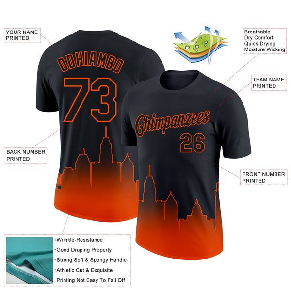 Custom Black Orange 3D Baltimore City Edition Fade Fashion Performance T-Shirt alternate