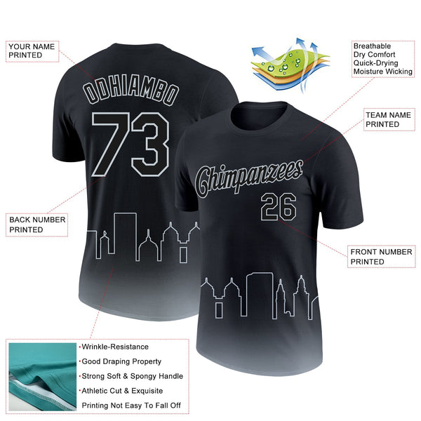 Custom Black Silver 3D Oakland City Edition Fade Fashion Performance T-Shirt alternate