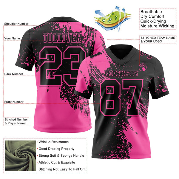 Custom Black Pink 3D Pattern Abstract Brush Stroke Authentic Football Jersey alternate