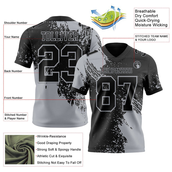 Custom Black Gray 3D Pattern Abstract Brush Stroke Authentic Football Jersey alternate