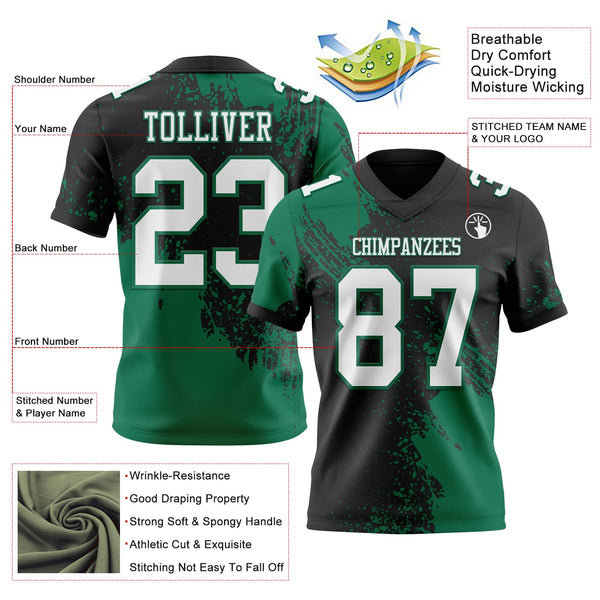Custom Black White-Kelly Green 3D Pattern Abstract Brush Stroke Authentic Football Jersey alternate