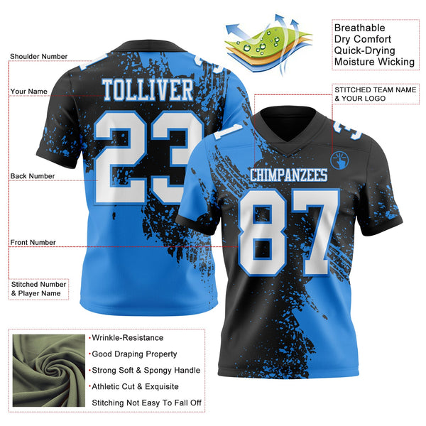 Custom Black White-Powder Blue 3D Pattern Abstract Brush Stroke Authentic Football Jersey alternate