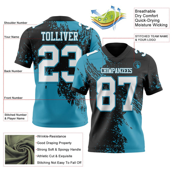 Custom Black White-Panther Blue 3D Pattern Abstract Brush Stroke Authentic Football Jersey alternate
