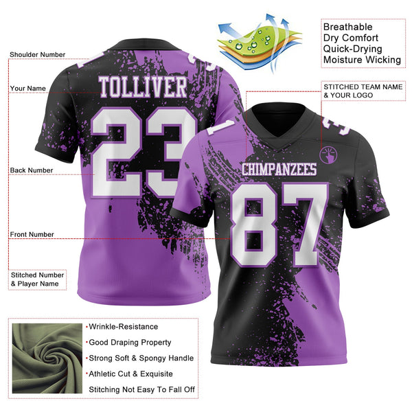 Custom Black White-Medium Purple 3D Pattern Abstract Brush Stroke Authentic Football Jersey alternate