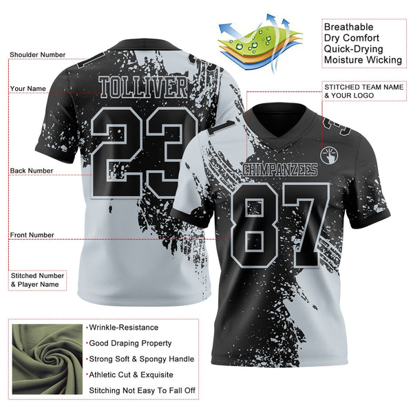 Custom Black Silver 3D Pattern Abstract Brush Stroke Authentic Football Jersey alternate