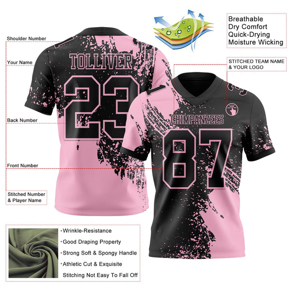 Custom Black Light Pink 3D Pattern Abstract Brush Stroke Authentic Football Jersey alternate