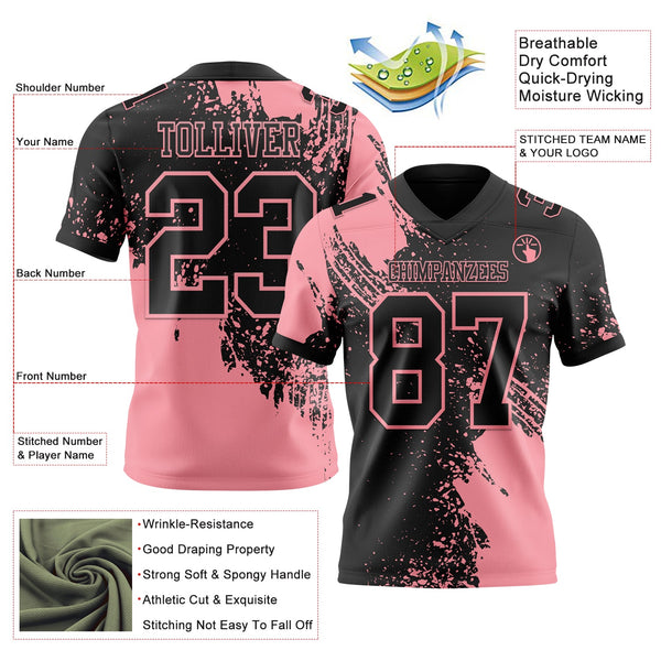 Custom Black Medium Pink 3D Pattern Abstract Brush Stroke Authentic Football Jersey alternate
