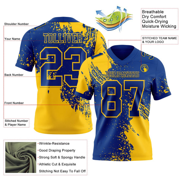 Custom Royal Yellow 3D Pattern Abstract Brush Stroke Authentic Football Jersey alternate