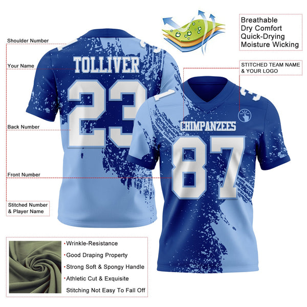 Custom Royal White-Light Blue 3D Pattern Abstract Brush Stroke Authentic Football Jersey alternate