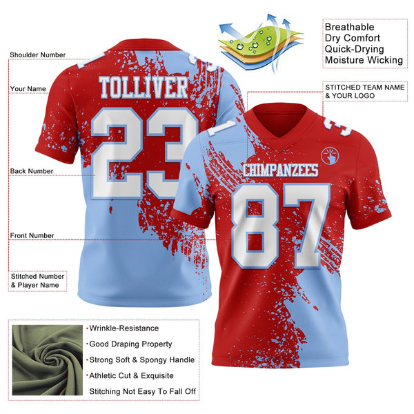 Custom Red White-Light Blue 3D Pattern Abstract Brush Stroke Authentic Football Jersey alternate