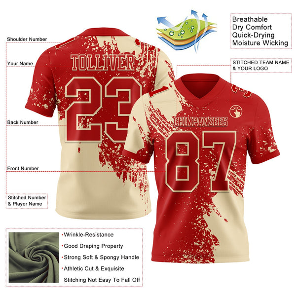 Custom Red Cream 3D Pattern Abstract Brush Stroke Authentic Football Jersey alternate