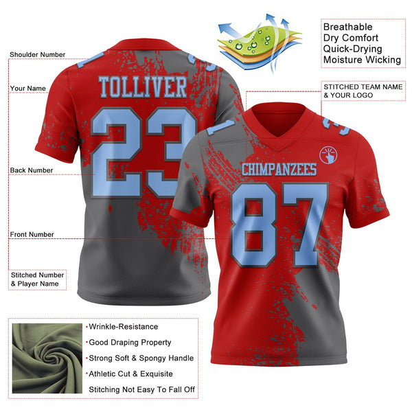 Custom Red Light Blue-Steel Gray 3D Pattern Abstract Brush Stroke Authentic Football Jersey alternate