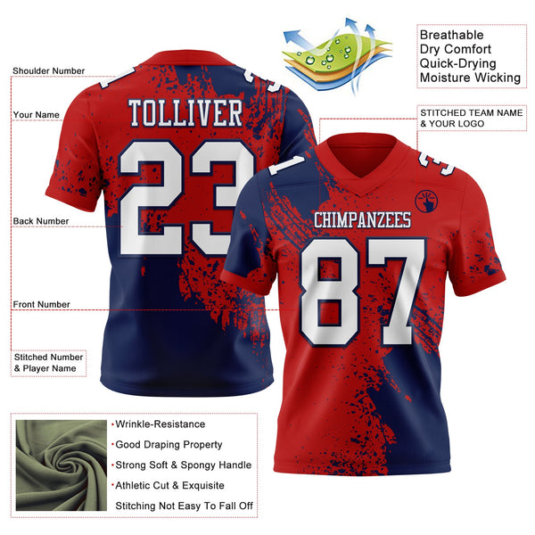 Custom Red White-Navy 3D Pattern Abstract Brush Stroke Authentic Football Jersey alternate