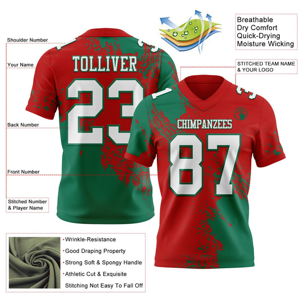 Custom Red White-Kelly Green 3D Pattern Abstract Brush Stroke Authentic Football Jersey alternate