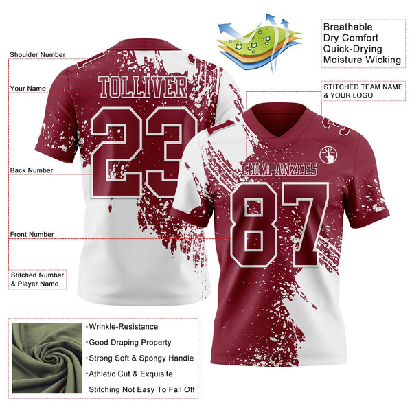 Custom Crimson White 3D Pattern Abstract Brush Stroke Authentic Football Jersey alternate