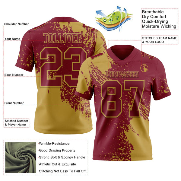 Custom Crimson Old Gold 3D Pattern Abstract Brush Stroke Authentic Football Jersey alternate