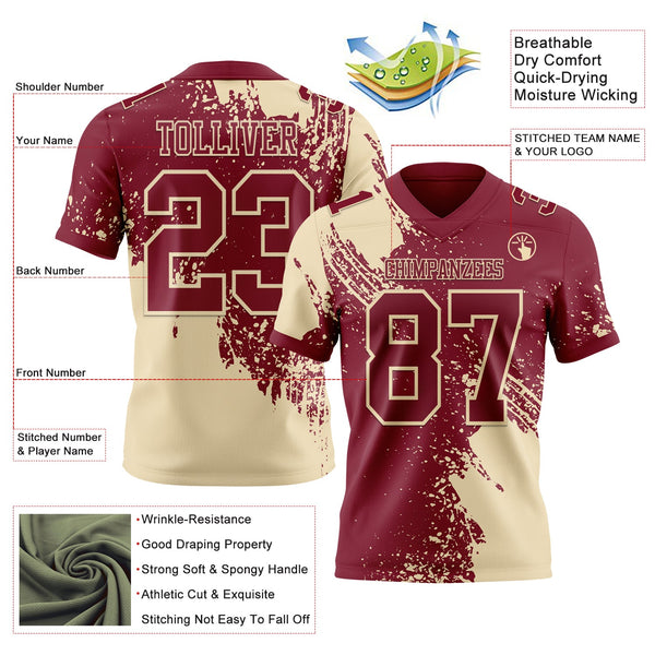Custom Crimson Cream 3D Pattern Abstract Brush Stroke Authentic Football Jersey alternate