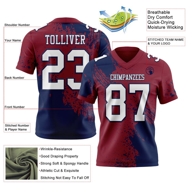 Custom Crimson White-Navy 3D Pattern Abstract Brush Stroke Authentic Football Jersey alternate