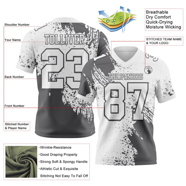 Custom White Steel Gray 3D Pattern Abstract Brush Stroke Authentic Football Jersey alternate