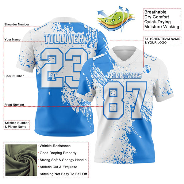 Custom White Powder Blue 3D Pattern Abstract Brush Stroke Authentic Football Jersey alternate